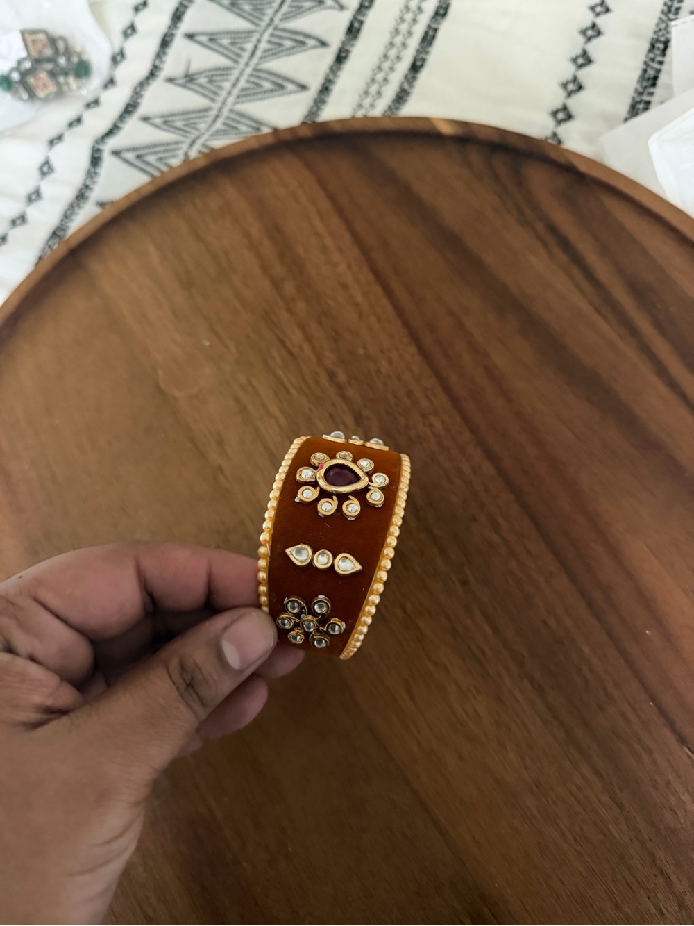 Handcrafted Orange Traditional Kundan Bangle